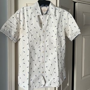 White button down with blue pineapples